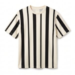 Eddez Cream Striped Johnny Collar T-Shirt
