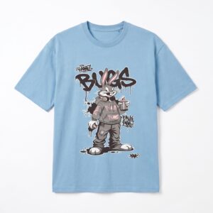 Eddez Blue Graffiti Rabbit Cotton T-Shirt